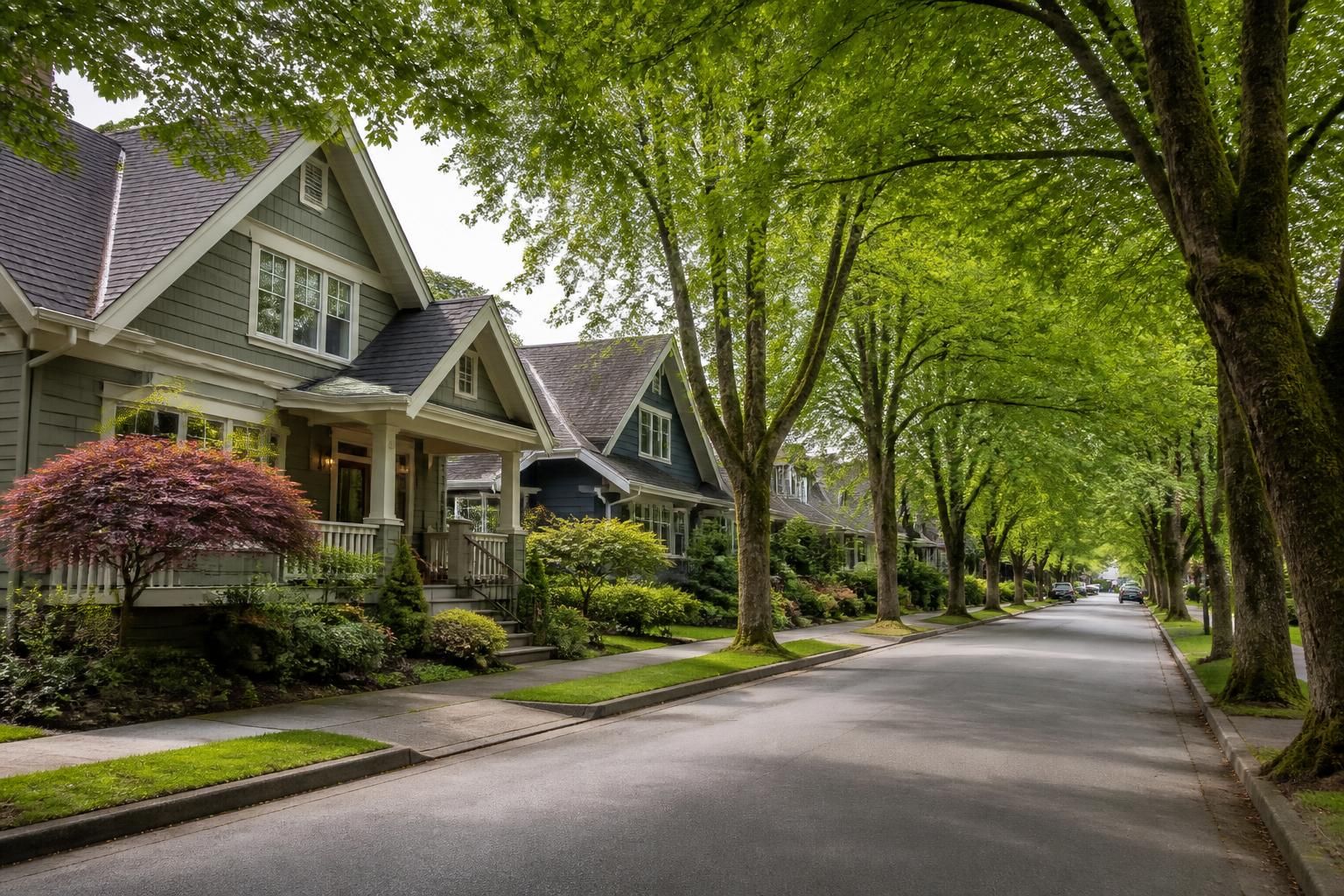 Neat Shoreline neighborhood under broad tree canopies